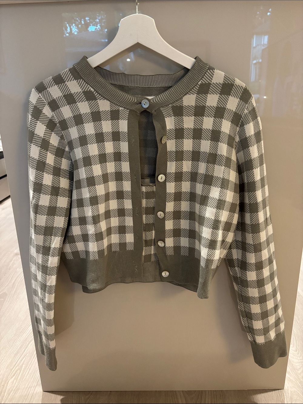 Twopiece cardigan and strappy tank cropped top set